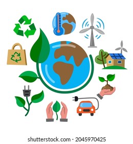 Concept Eco flat color Icon. Contains such Icons as Electric Car, Global Warming, Forest, Organic Farming and more.