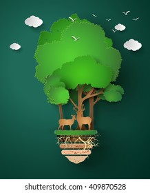 concept of eco friendly and save the earth.paper art style