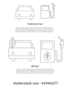 Concept of eco fuel. Auto and refilling with biofuel. Banner with place for your text. Vector illustration. 