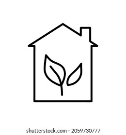 Concept of eco green house icon. Flat pictogram for web. Line stroke. Simpleecology protect symbol isolated on white background. Outline home icon vector eps10