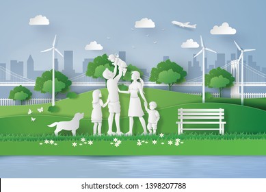 Concept Eco Happy Family Walking On Stock Vector (Royalty Free ...