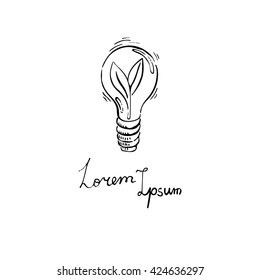 Concept with eco light bulb in doodle style. Vector icon.