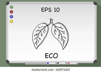 Concept eco system. Two leaves like lungs. Hand drawn vector stock illustration
