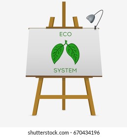 Concept eco system. Two leaves like a lungs on easel. Hand drawn vector stock illustration