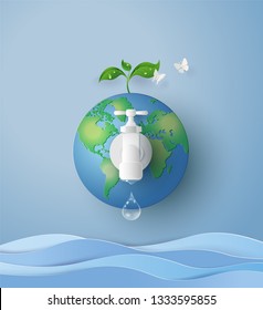 concept of eco and wolrd water day .paper art and craft style