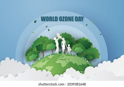 Concept of Eco and World Ozone Day , Paper cut style.