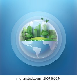 Concepto de Eco y Día Mundial del Ozono , Estilo de corte de papel.
