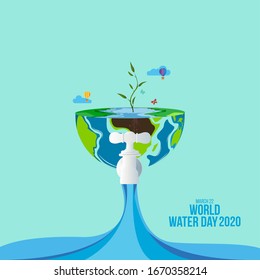 concept of eco and world water day.paper art and digital craft style