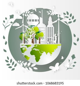 Concept of eco,Creative drawing world map global ecological concepts.
