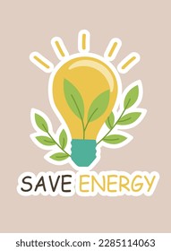 Concept Ecologic bulb lightbulb lamp save energy title. The illustration depicts the concept of ecology using a flat vector design. . Vector illustration.