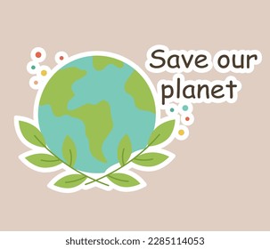 Concepto La Tierra Ecológica salva el título de nuestro planeta. La ilustración retrata el concepto de ecología usando un diseño de vector plano. Ilustración vectorial.