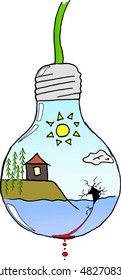 concept of ecological catastrophe the world/the world in miniature light bulb