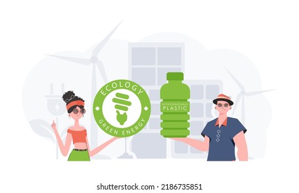 The concept of ecology and care for the environment. ECO team. Flat style. Vector illustration.