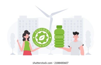 The concept of ecology and care for the environment. People who care about the environment. Cartoon trendy style. Vector illustration.