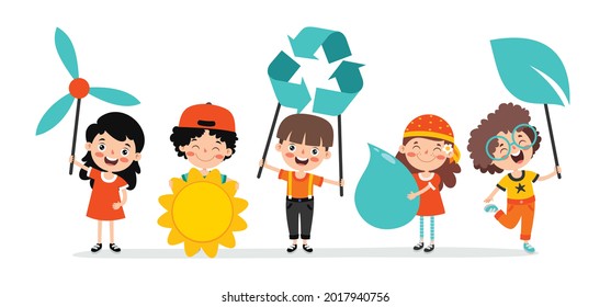 Concept Of Ecology With Cartoon Kids