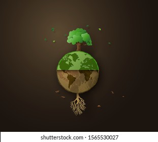 Concept of ecology and environment with 
difference tree. vector illustration of paper art.