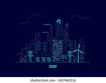 concept of ecology or green building, graphic of city with ecological system in editable path