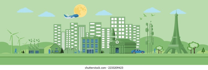 Concept of ecology, green energy
environmentally friendly concept of
loving the world Flat vector
illustration ESG, Net Zero. EPS 10 vector