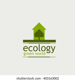 the concept of ecology green world. logo. tree and home the inscription on the white background.