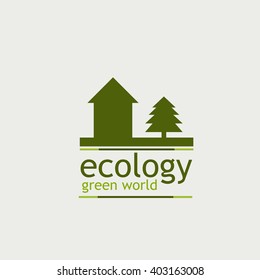 the concept of ecology green world. logo. tree and home the inscription on the white background.