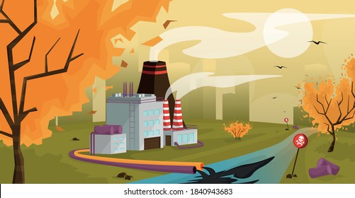 Concept of Ecology Pollution, cartoon flat design vector illustration 