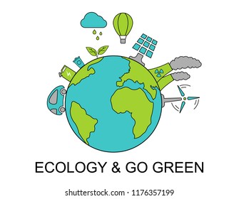 Concept of ecology problem. Modern flat line design.
