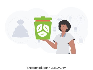 The concept of ecology and recycling. A man holds an urn in his hands. Trendy character style. Vetcor.
