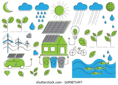 Concepto de ecología y salvar el mundo , conjunto de iconos ecológicos