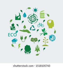 Concept of ecology symbols. Vector green nature illustration.