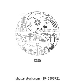 concept of ecology system and environment conservation, graphic of Yin Yang symbol combined with ecosystem element