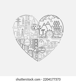 concept of ecology system and environment conservation, graphic of heart shape combined with jigsaw puzzle and ecosystem element