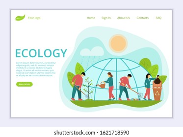 Concept of ecology, website template, modern flat line design vector illustration, for graphic and web design