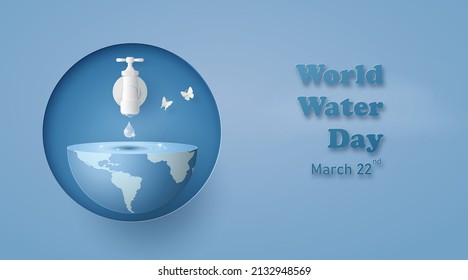 concept of ecology and wolrd water day . Paper art and digital craft style.