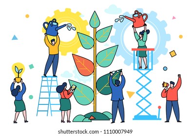 Concept of ecology. World Environment Day. Little people prepare for the day of the Earth, save the planet, save energy, the hour of the Earth, the concept of the Earth day. Flat design
