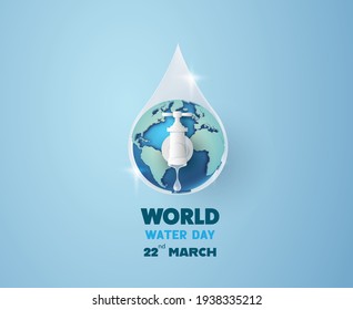 concept of ecology and world water day . Paper art ,paper cut , paper collage style with digital craft .
