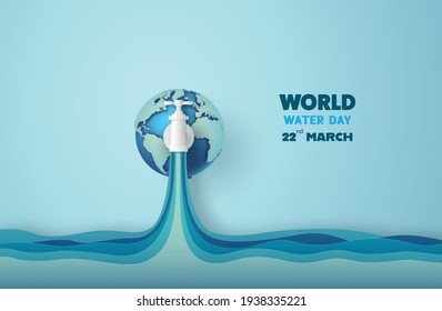 concept of ecology and world water day . Paper art ,paper cut , paper collage style with digital craft .
