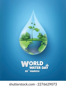 concept of ecology and world water day ,save water. Paper acut art style.