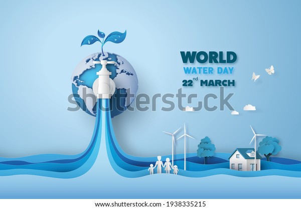 concept of ecology
and world water day . Paper art ,paper cut , paper collage style
with digital craft .
