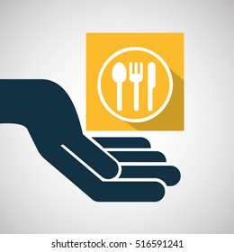 concept e-commerce hand with restaurant icon vector illustration eps 10
