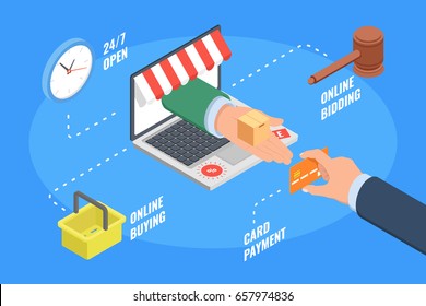 Concept Of Ecommerce Online Shopping Payment Of Credit Card Isometric Flat Vector Illustration