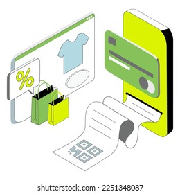 
The concept of e-commerce sales, online sales, consumerism. Isometric illustration. Made on a white background.