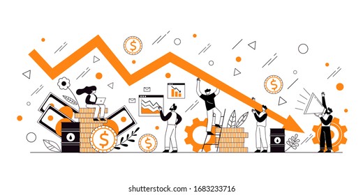 The Concept Of Economic Decline, Profit And Loss, Business And Finance. Crisis In The World Economy. Decline And Drop Graph.