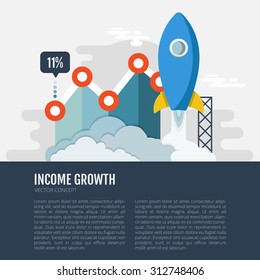 Concept of economic growth. Business man represents and share his business. Flat design. Vector Illustration.