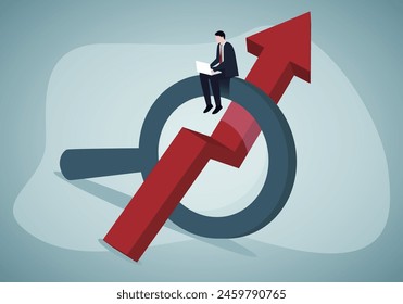 Concept of economic growth with chart and magnifying glass