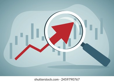 Concepto de crecimiento económico con gráfico y lupa