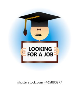 Concept of economic problem such as difficulties of getting a  job after graduation. Flat style, vector illustration.