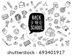 Concept of education. Back to school background. Freehand drawing school items.