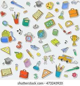Concept of education. Back to school background. Freehand drawing school items.