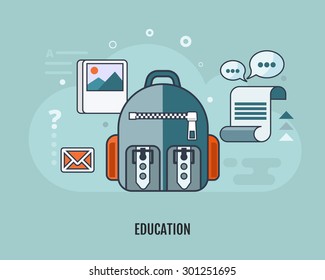 Concept of education. Back to school. Distance learning. Study in university. Flat design.
