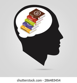 Concept of education. Books in head. Modern design. Vector